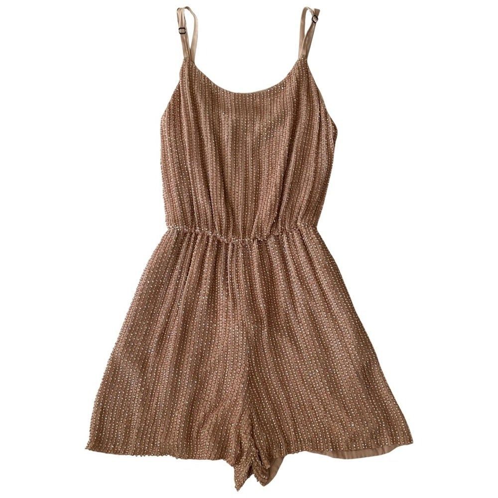 Alice + Olivia Mika Beaded Romper Blush Nude Size 4